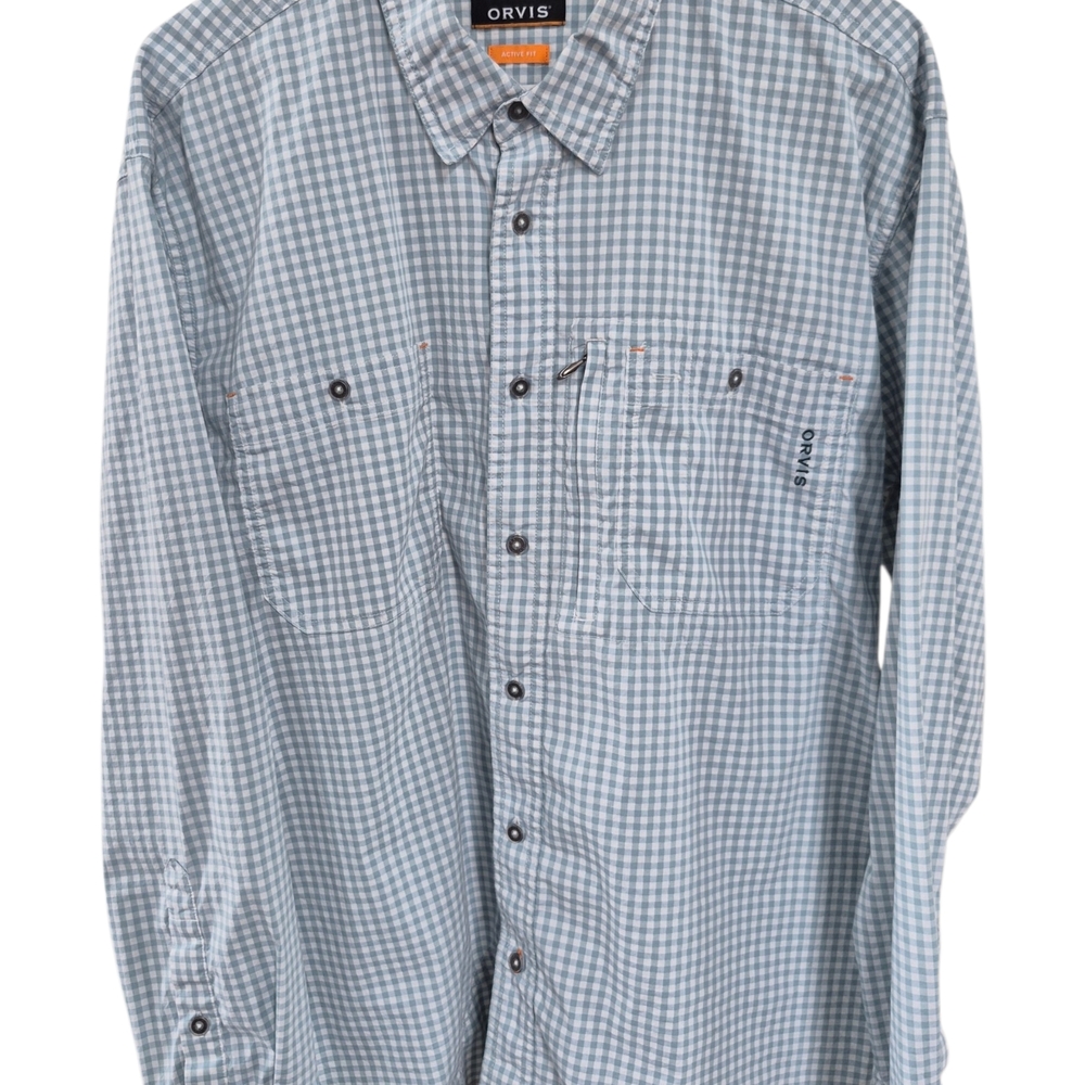 Orvis Men's Blue/ White Gingham Button Down Shirt XLarge
